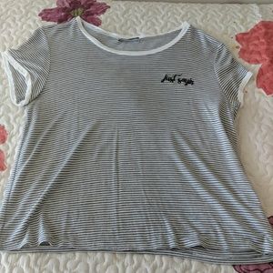 Striped "just saying" embroidered shirt